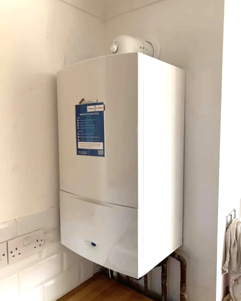 Wall hung boiler, flue and pipework
