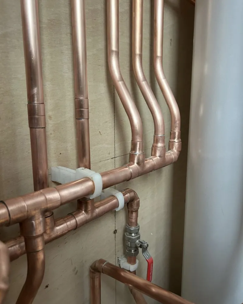 Copper pipework, clipped and tidy